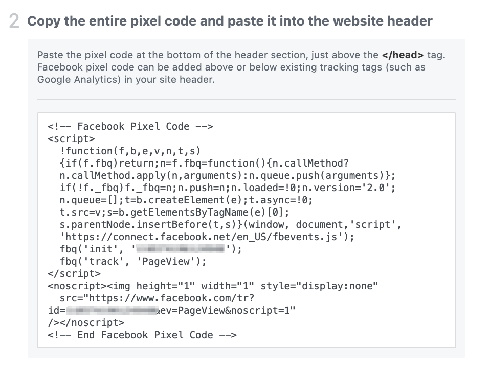 Facebook pixel code