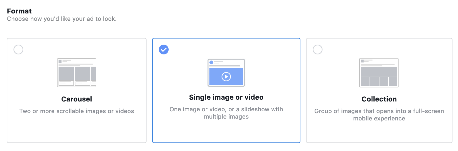 Selecting Facebook ad format