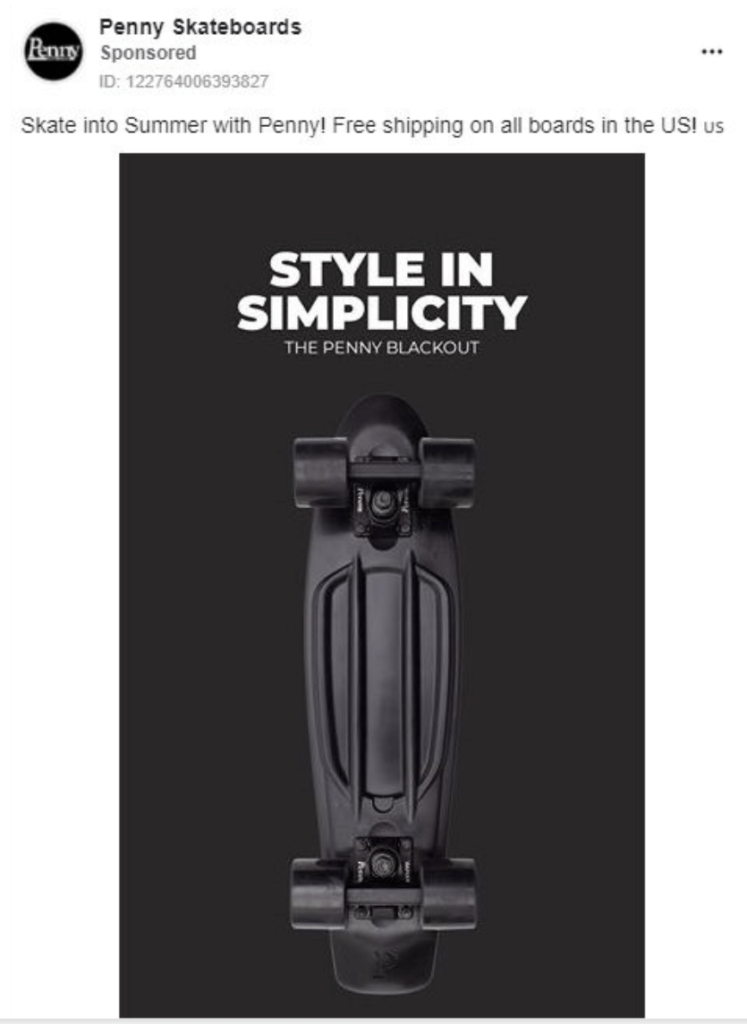 Penny Skateboards Facebook Ad Example