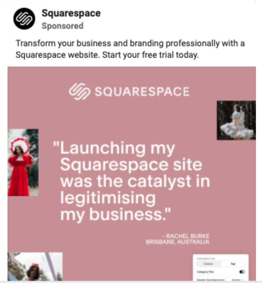 Squarespace Facebook Ad Example