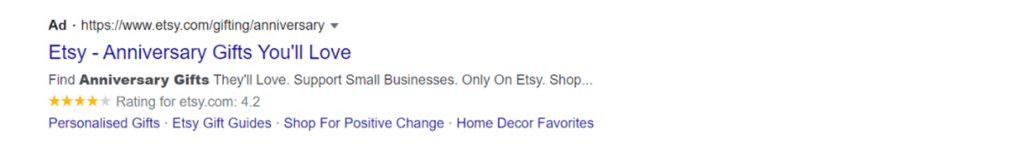 Example of Google Ad from Etsy