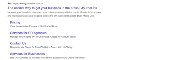 Example of Google Ad from JournoLink 