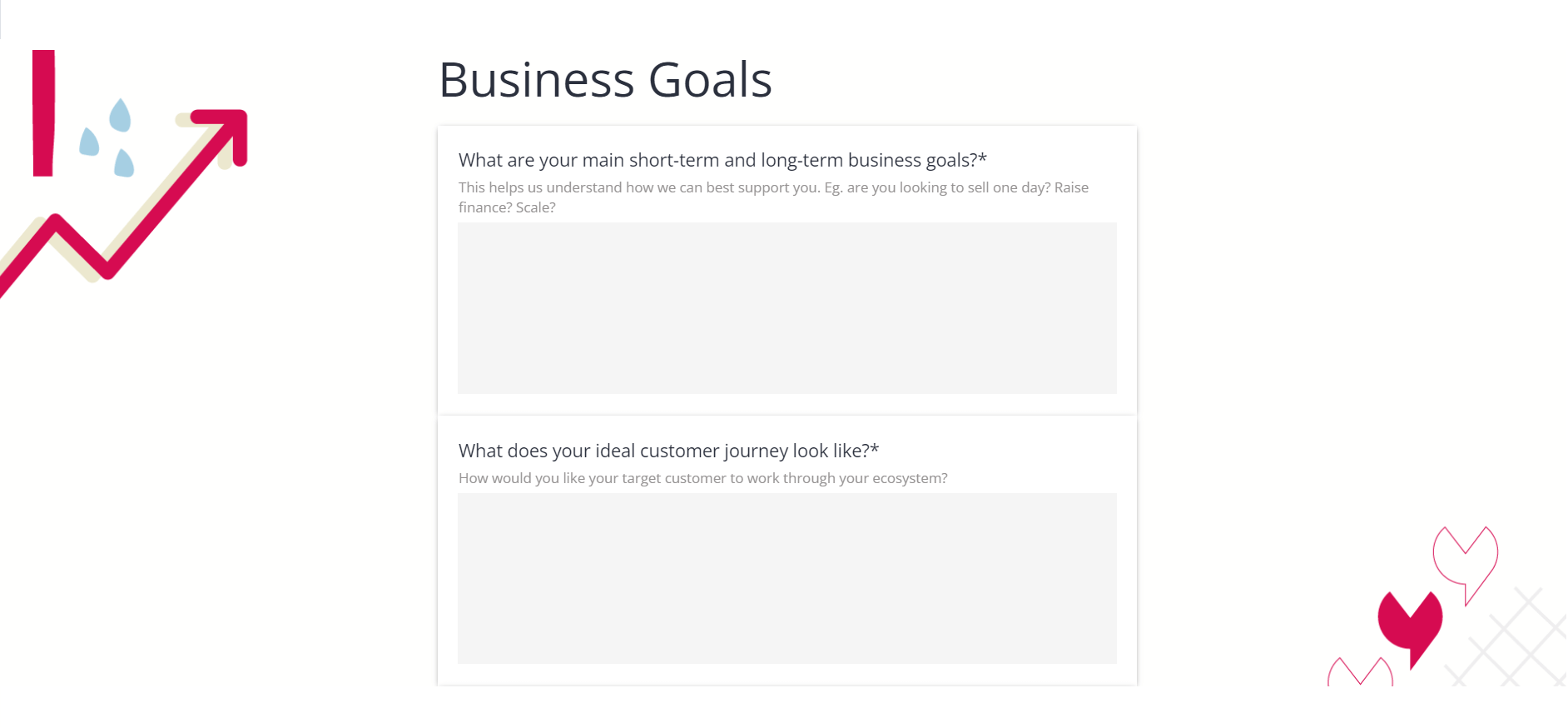Yatter onboarding form - Business Goals section